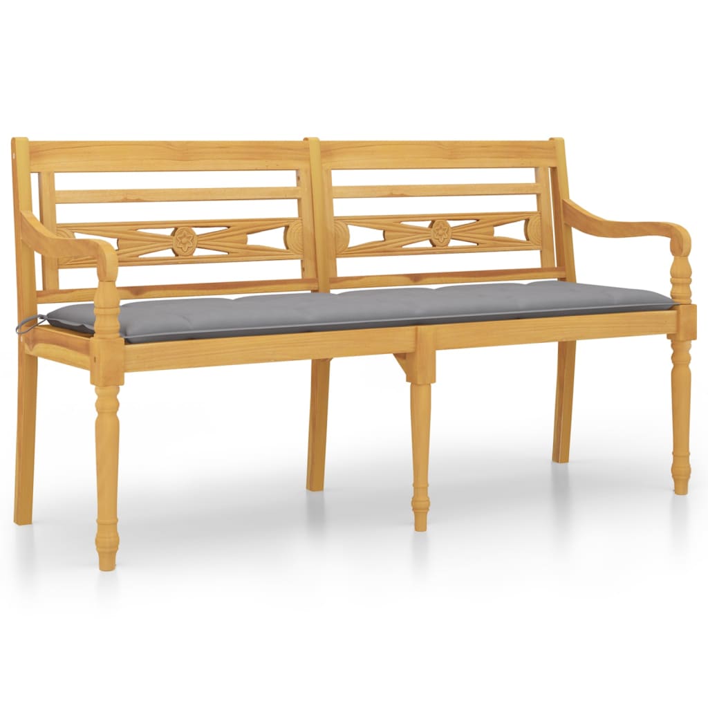 Batavia-Bank mit Grauem Kissen 150 cm Massivholz Teak – Bild 2